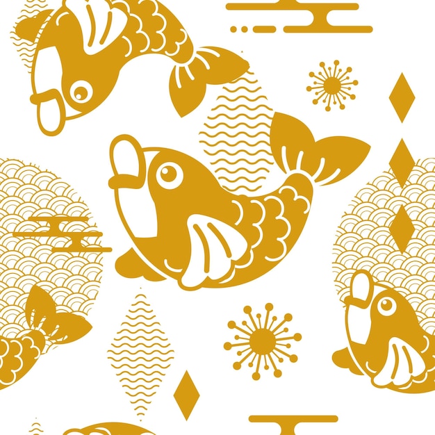 Design vetorial de padrão sem emenda de peixe dourado koi