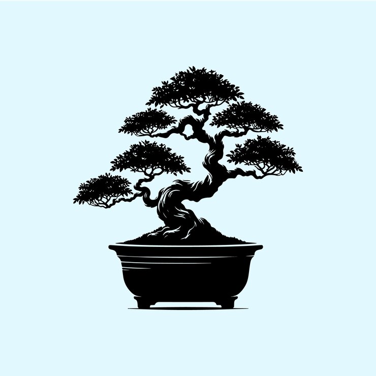 Vetor design vetorial de silhueta de bonsai elegante para obras de arte inspiradas na natureza