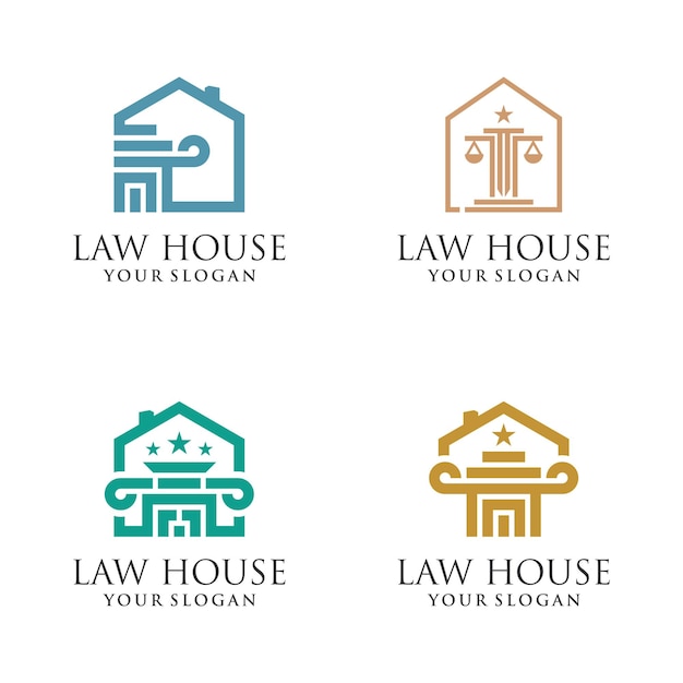 Design vetorial do logotipo da lei com ícone da casa e estilo criativo moderno