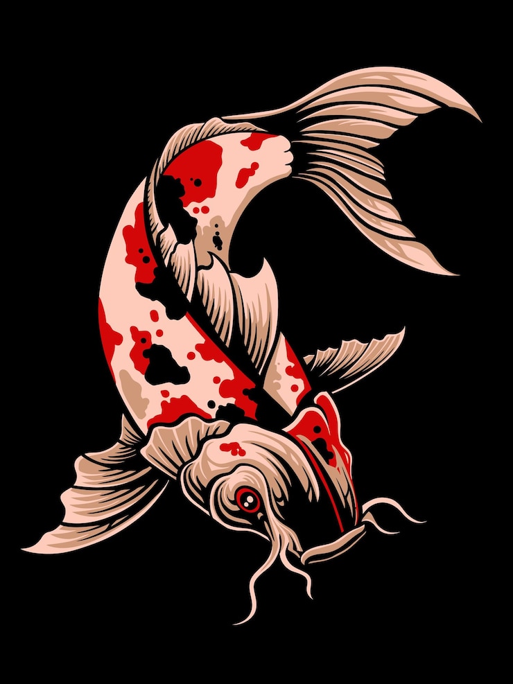 Vetor design vetorial ilustrador de peixe koi, cor editável