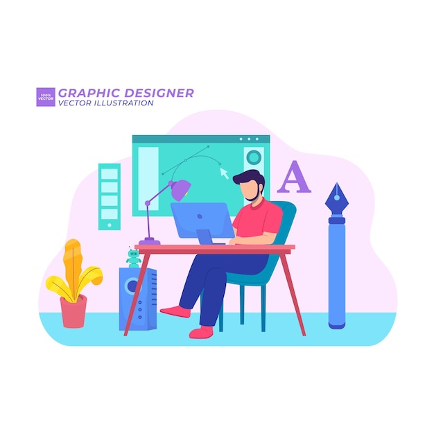 Designer gráfico ilustração plana freelance criativo freelancer de espaço de trabalho