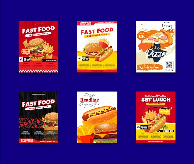 Designs de panfletos de promoção de fast food