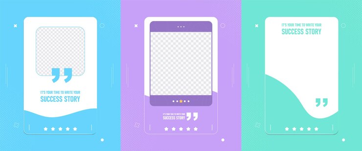 Vetor designs modernos de depoimentos com citações, layout pastel e quadro de revisão móvel