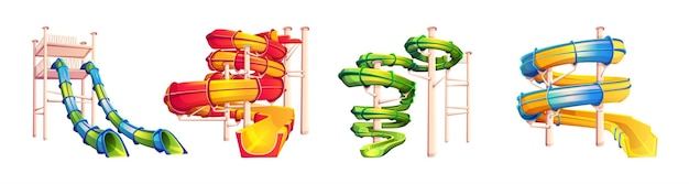 Deslizamento de água e tubos de parque aquático ícone vetorial de cores grande conjunto