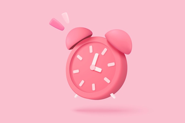 Vetor despertador 3d em fundo rosa pastel relógio rosa conceito de design minimalista de tempo renderização de vetor de relógio 3d em fundo rosa isolado