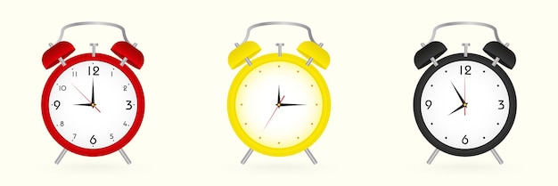 Vetor despertador definir três versões da ilustração vetorial do relógio