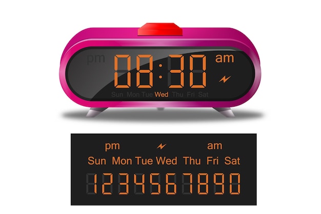 Vetor despertador digital com números isolados no fundo branco