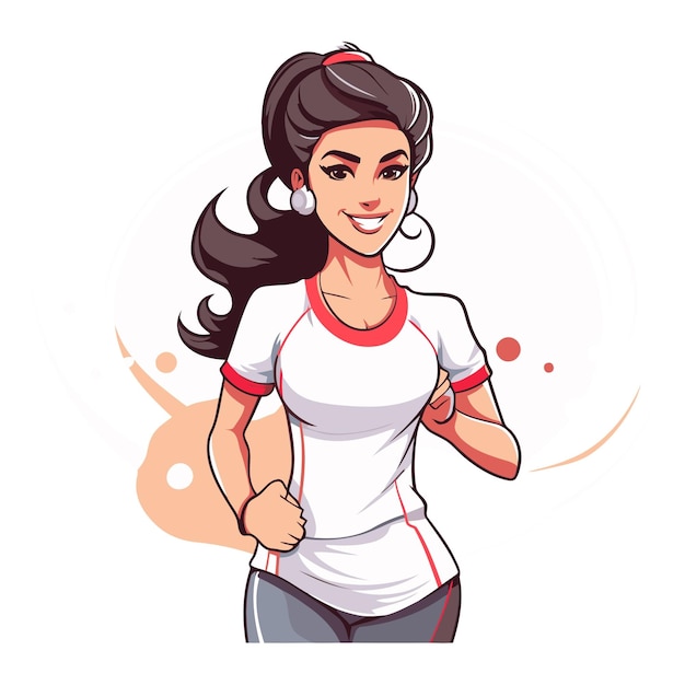 Vetor desportista a correr, rapariga de fitness a sorrir.
