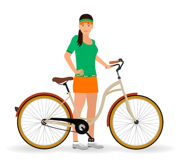 Vetor desportista de pé com uma bicicleta. pessoas saudáveis .