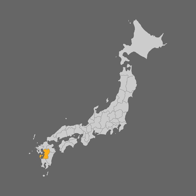 Destaque da prefeitura de kumamoto no mapa do japão