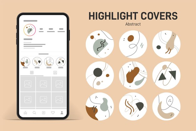 Destaques cobrem postagens e histórias para mídias sociais com fundo abstrato