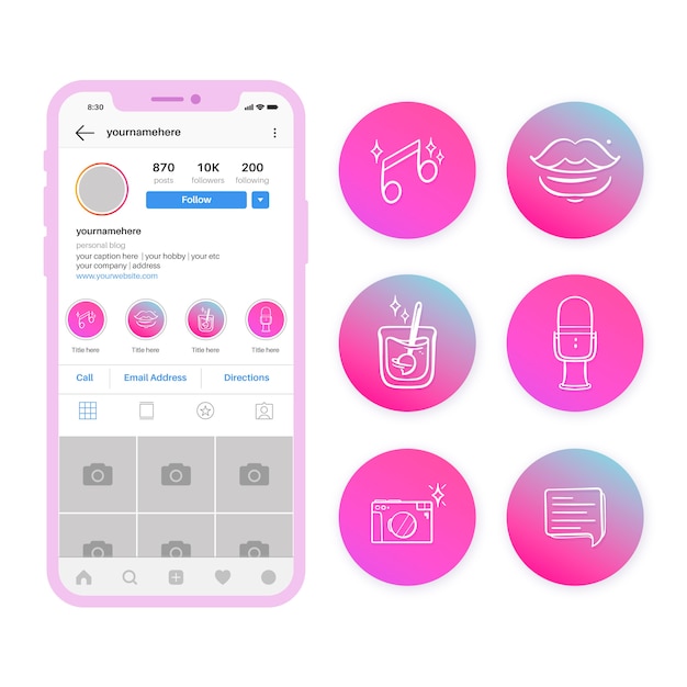 Vetor destaques das histórias de gradiente do instagram