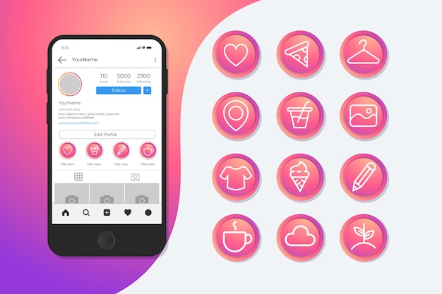 Vetor destaques das histórias de gradiente do instagram
