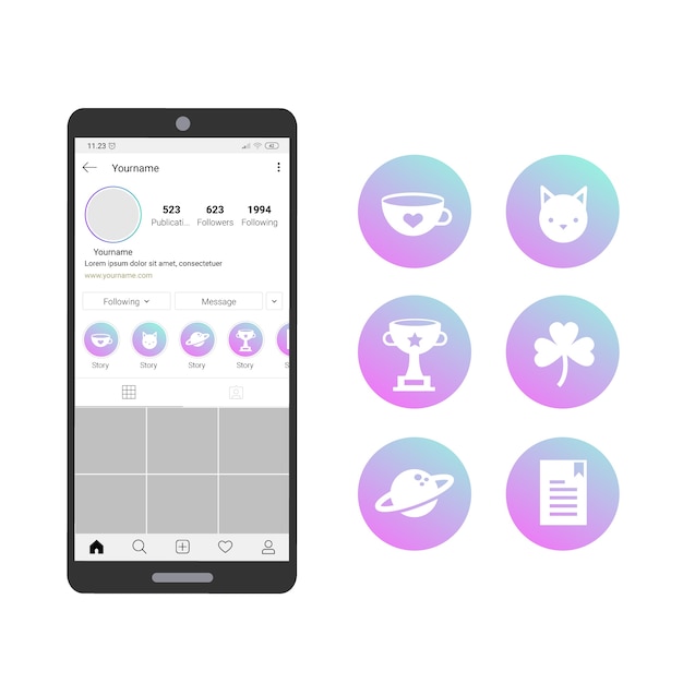 Vetor destaques das histórias de gradiente do perfil do instagram