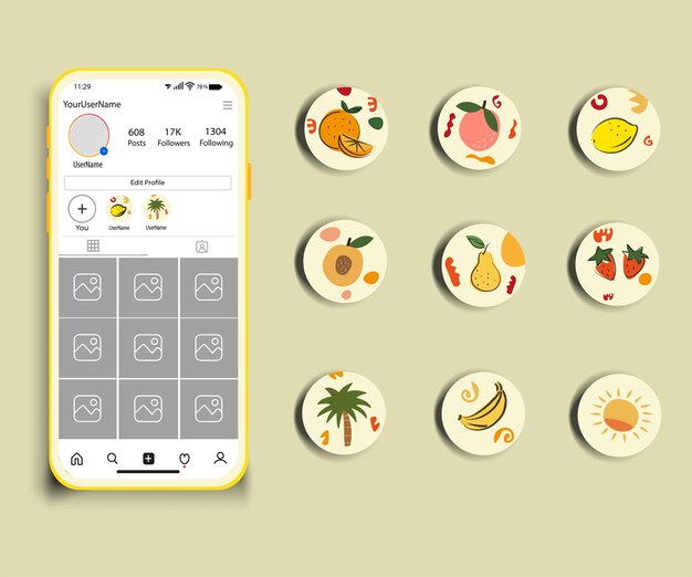 Destaques das histórias do ícone do instagram coleção de destaques do instagram desenhada à mão