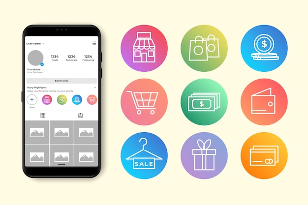 Vetor destaques das histórias do instagram gradiente