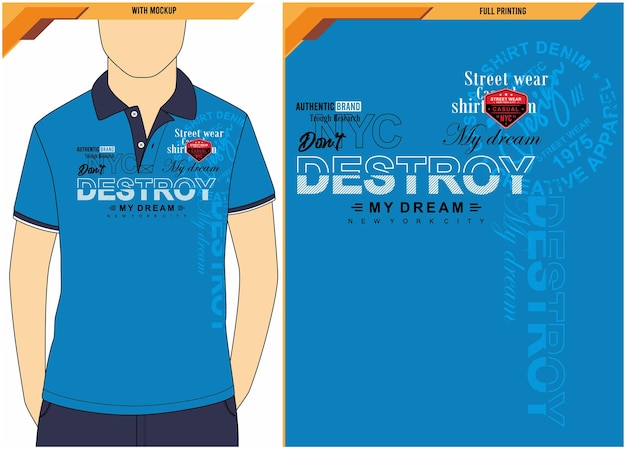 Vetor destrua a tipografia com maquete de camiseta e imprima o vetor premium de impressão completa pronto