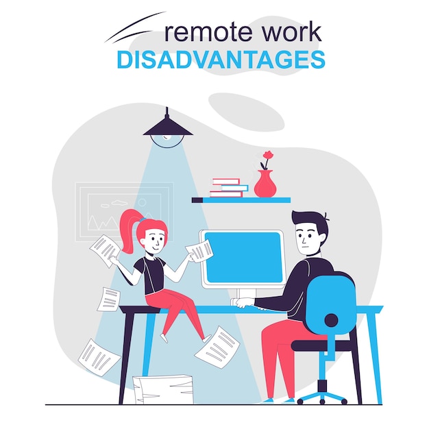 Desvantagens do trabalho remoto conceito isolado dos desenhos animados Criança distrai o pai que trabalha em casa