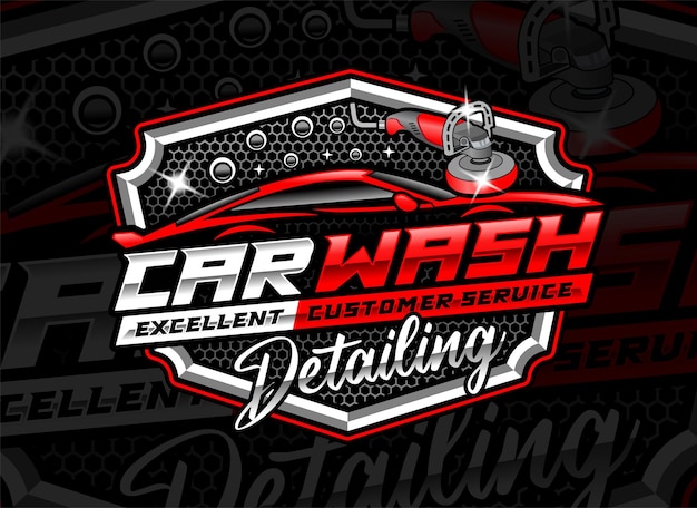 Vetor detalhamento automático e design de logotipo de lavagem de carros