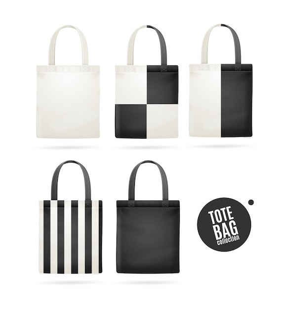 Detalhe realista 3D branco e preto Tote Bag tecido Set de tecido vetor
