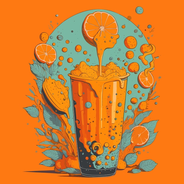 Vetor detalhes requintados de suco de laranja perdidos no fundo do chá bolha design de camiseta design de streetwear