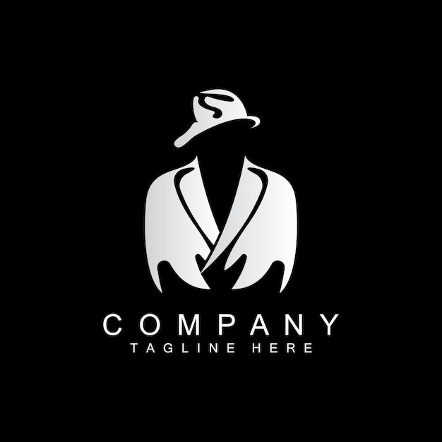Detetive man logo design máfia detetive moda smoking e ilustração de chapéu vector blackman ícone de empresário