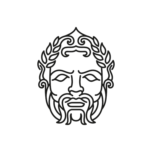 Deus grego zeus line art logo. filósofo da escultura do deus grego antigo. rosto zeus triton neptune logo