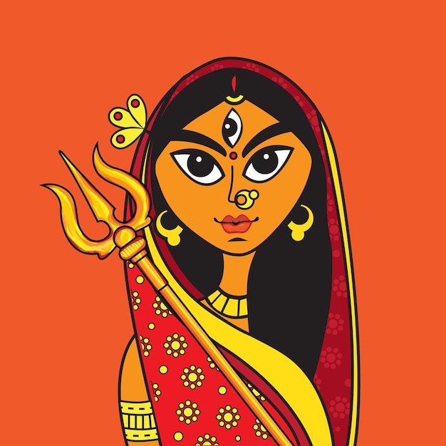 Vetor deusa durga gand ilustração desenhada