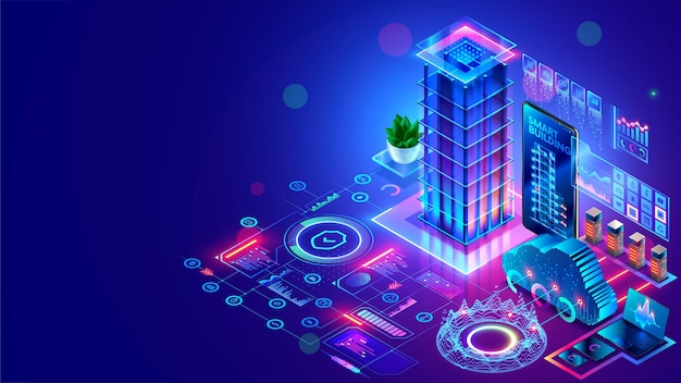 Development architecture computer systems of smart building Design modern building construction with ai controls Project smart house construction with artificial intelligence and IOT systems