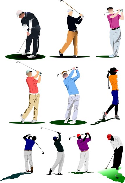 Dez jogadores de golfe ilustração vetorial