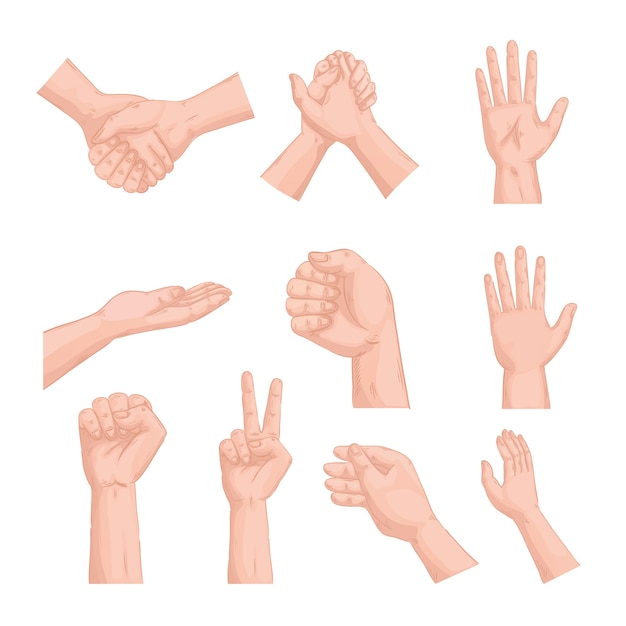 Vetor dez mãos humanos definir símbolos ícones design