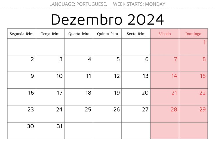 Vetor dezembro ilustração vetorial planejamento mensal de negócios em portugal