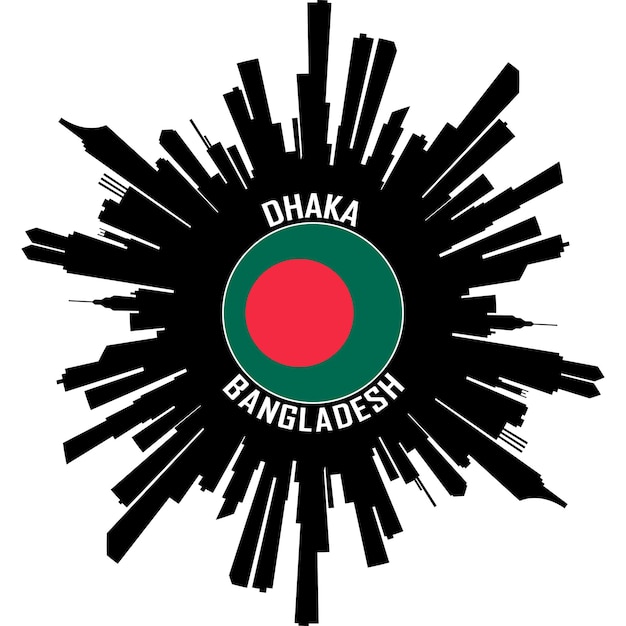 Dhaka skyline silhueta bangladesh bandeira viagens lembrança etiqueta ilustração vetorial