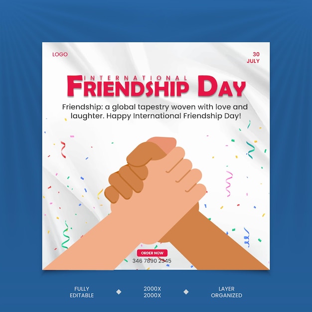 Dia da Amizade modelo de design de postagem de mídia social dia da amizade com uma citação sobre o dia da amistade