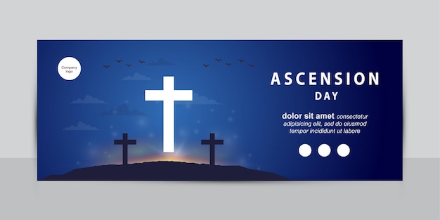 Vetor dia da ascensão de jesus com símbolo de cruz branca para banner da web