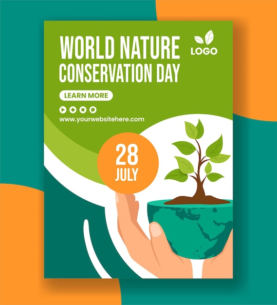 Dia da Conservação da Natureza Poster vertical desenho animado plano Templates desenhados à mão Ilustração de fundo