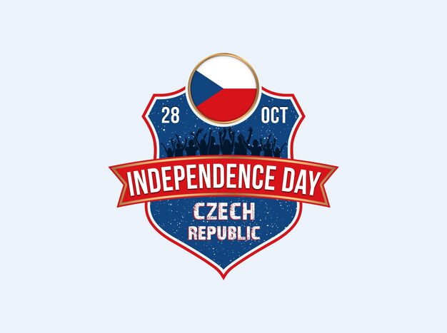 Dia da Independência da República Checa. As pessoas comemoram, 28 de outubro e a bandeira nacional no escudo.