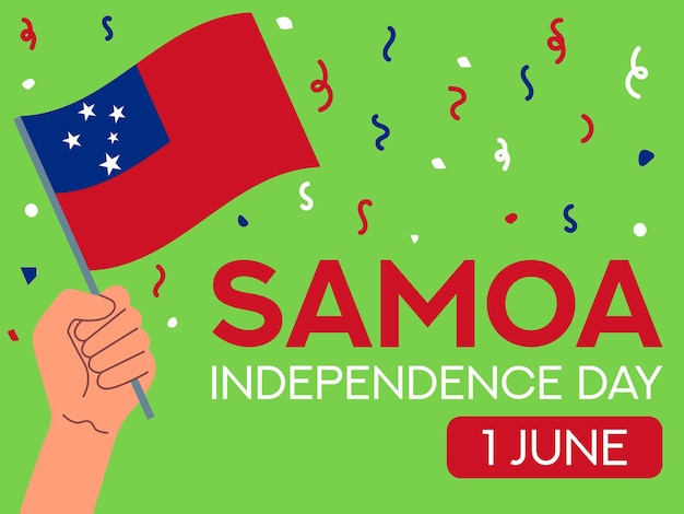 Vetor dia da independência de samoa 1 de junho bandeira de samoa na mão modelo de cartaz de saudação