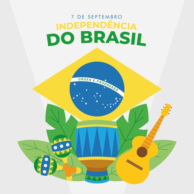 Vetor dia da independência do brasil cartaz guitarra maracas e tambor ilustração vetorial