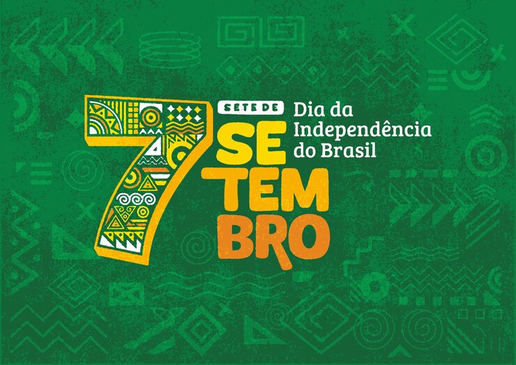 Vetor dia da independência do brasil com forma geométrica desenhada à mão com textura grunge