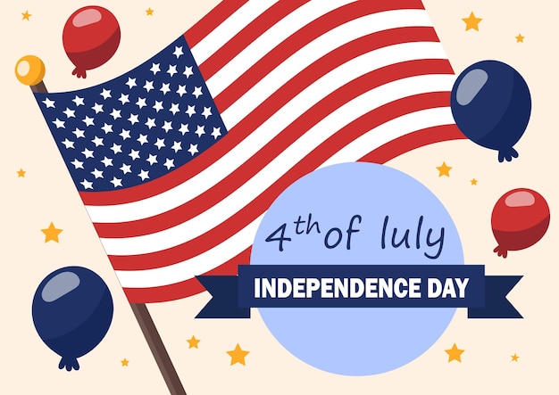 Dia da independência dos EUA, 4 de julho, as cores da bandeira americana pintam o traço com ilustração da liberdade