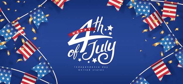 Dia da independência EUA modelo de banner bandeiras americanas Guirlandas decoração. 4 de celebração de julho