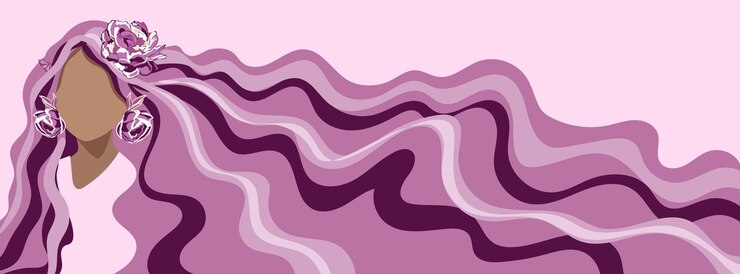 Vetor dia da mulher da independência mulher com longos cabelos rosa com flor design de formato horizontal ideal para banner da web ou cartão estilo simples