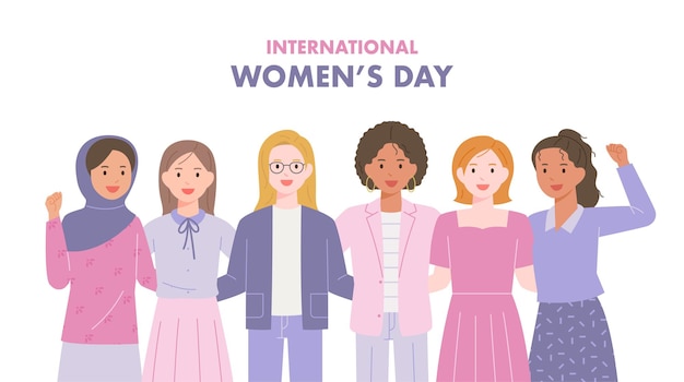 Dia da Mulher Várias mulheres se reúnem para apoiar umas às outras