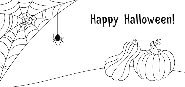 Dia das bruxas cartão de abóbora teia de aranha e desenho de aranha desenho banner abóboras aranha assustadora