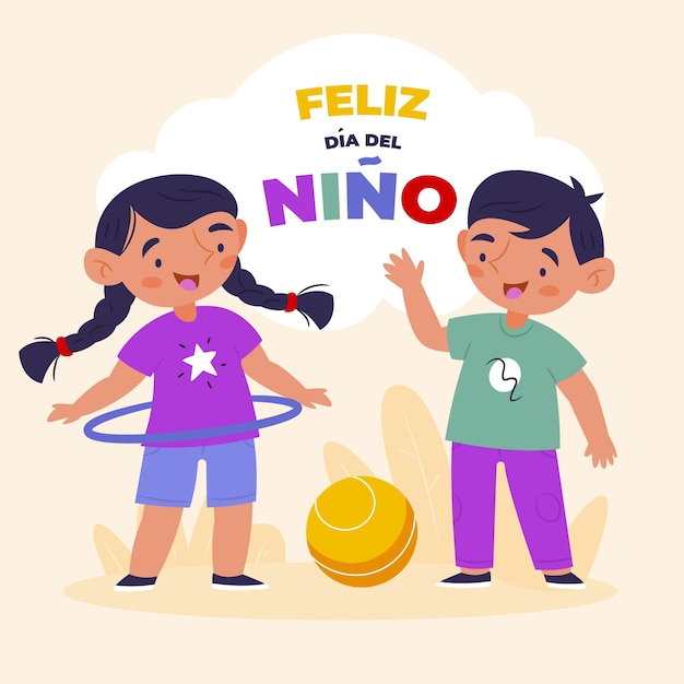 Dia das crianças plana na ilustração espanhola