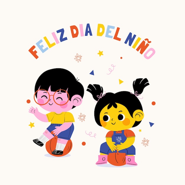 Vetor dia das crianças plana na ilustração espanhola