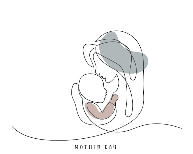 Dia das Mães abstrato minimalista arte de linha moderna linha contínua mãe cuidando do bebê mãe abraçando