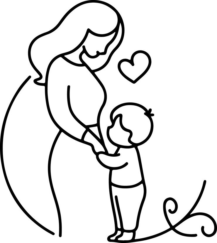 Vetor dia das mães lineart vetor desenho de linha única mulher segurando seu bebê ilustração vetor