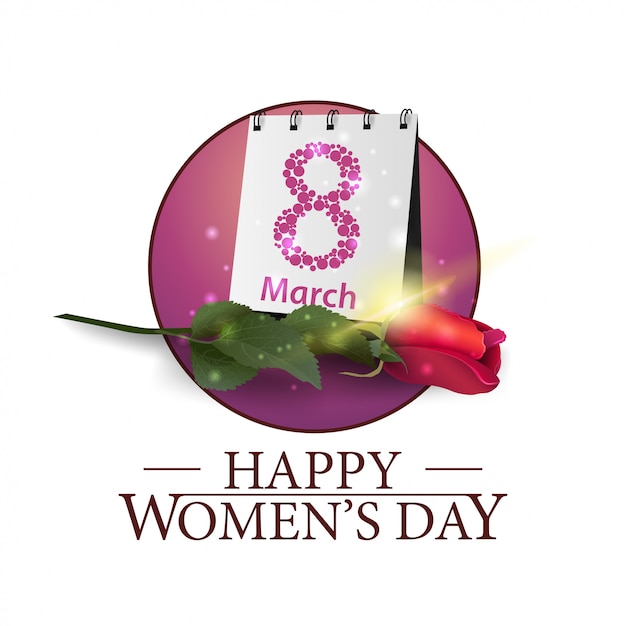 Dia das mulheres rodada banner com rosa e calendário
